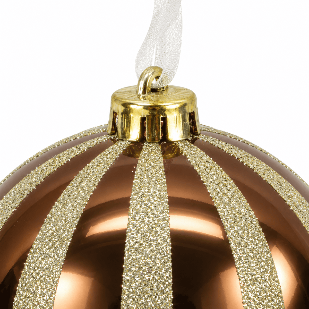 Christmas - Copper & Gold Fine Glitter Stripe Bauble - 15cm - 60486237