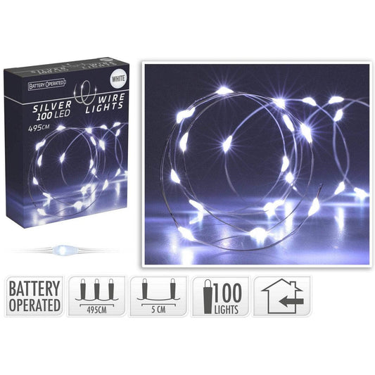 Christmas  -  100 Silver Wire LED Lights - Cool White  -  60008480