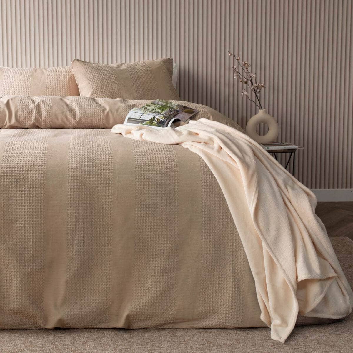 Homeware - Latte Waffle Stripe Duvet Set - King Size - 60013493