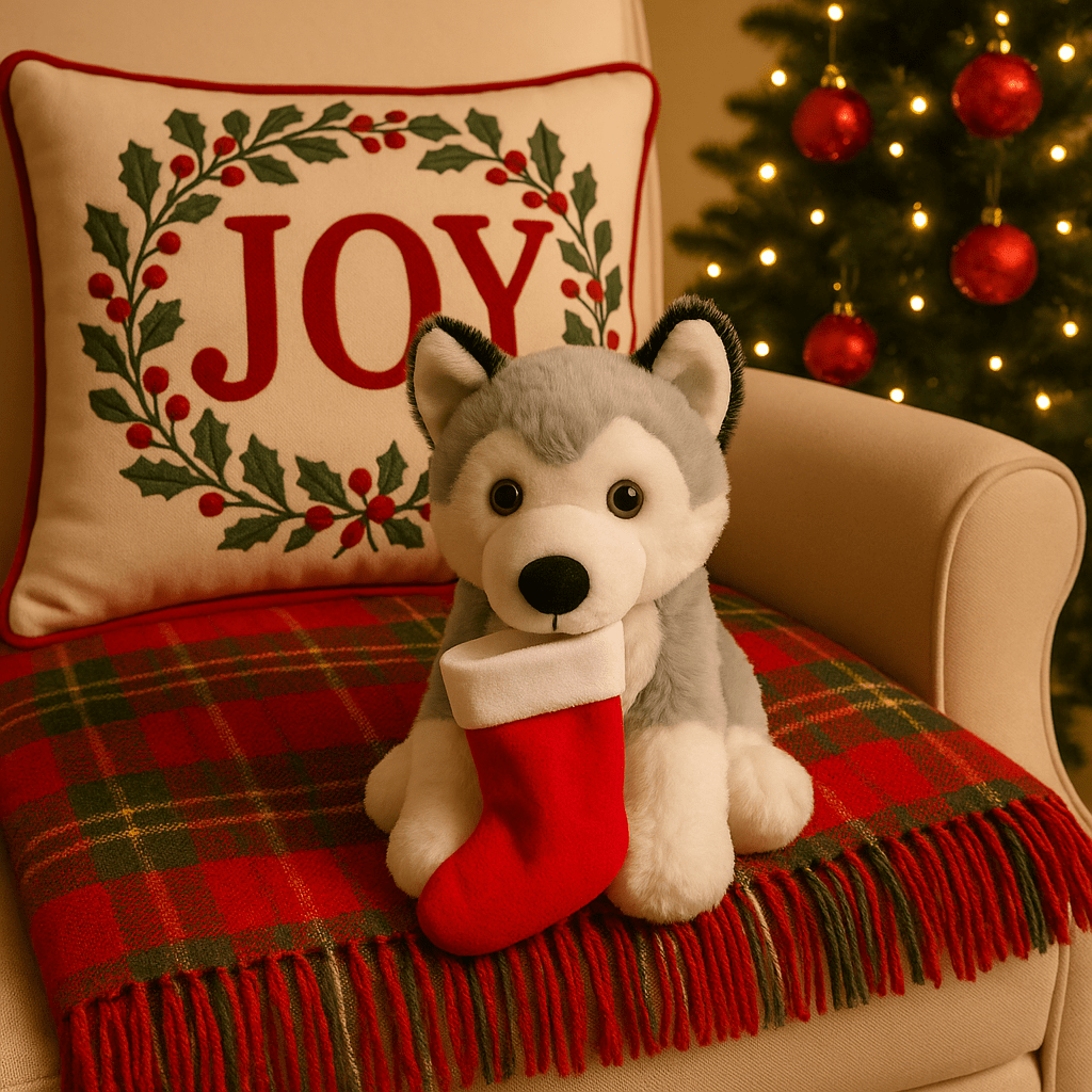 Christmas - Husky With Christmas Stocking Plush - 60012163