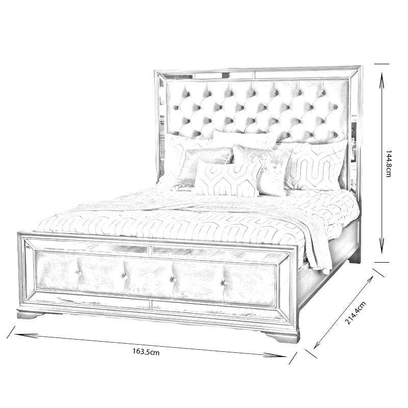 Furniture - Clio King Size Velvet Mirrored Bedframe - Taupe - 50148686