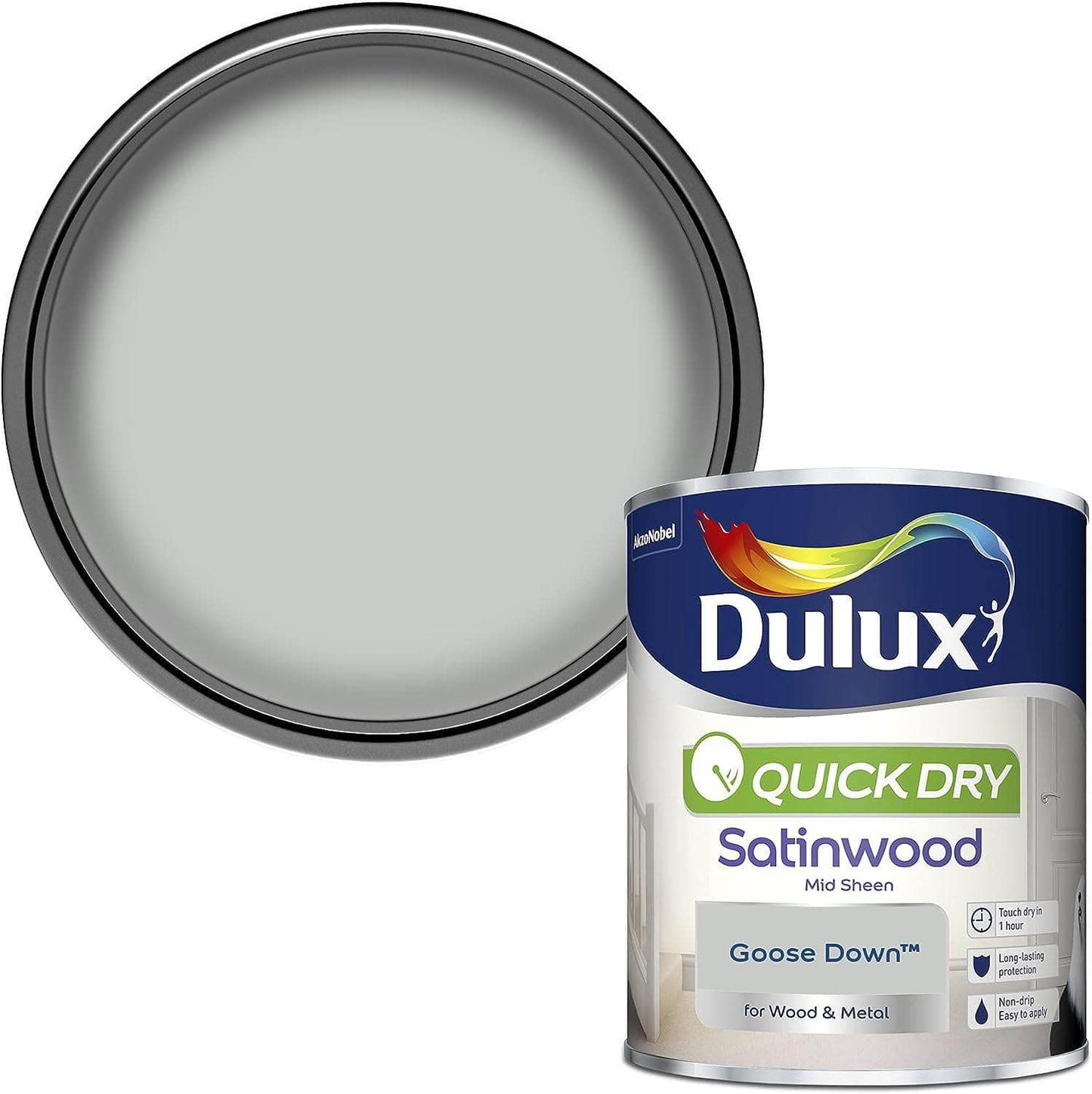 Paint - Dulux Quick Dry 750ml Satinwood Paint - Goose Down - 60003439