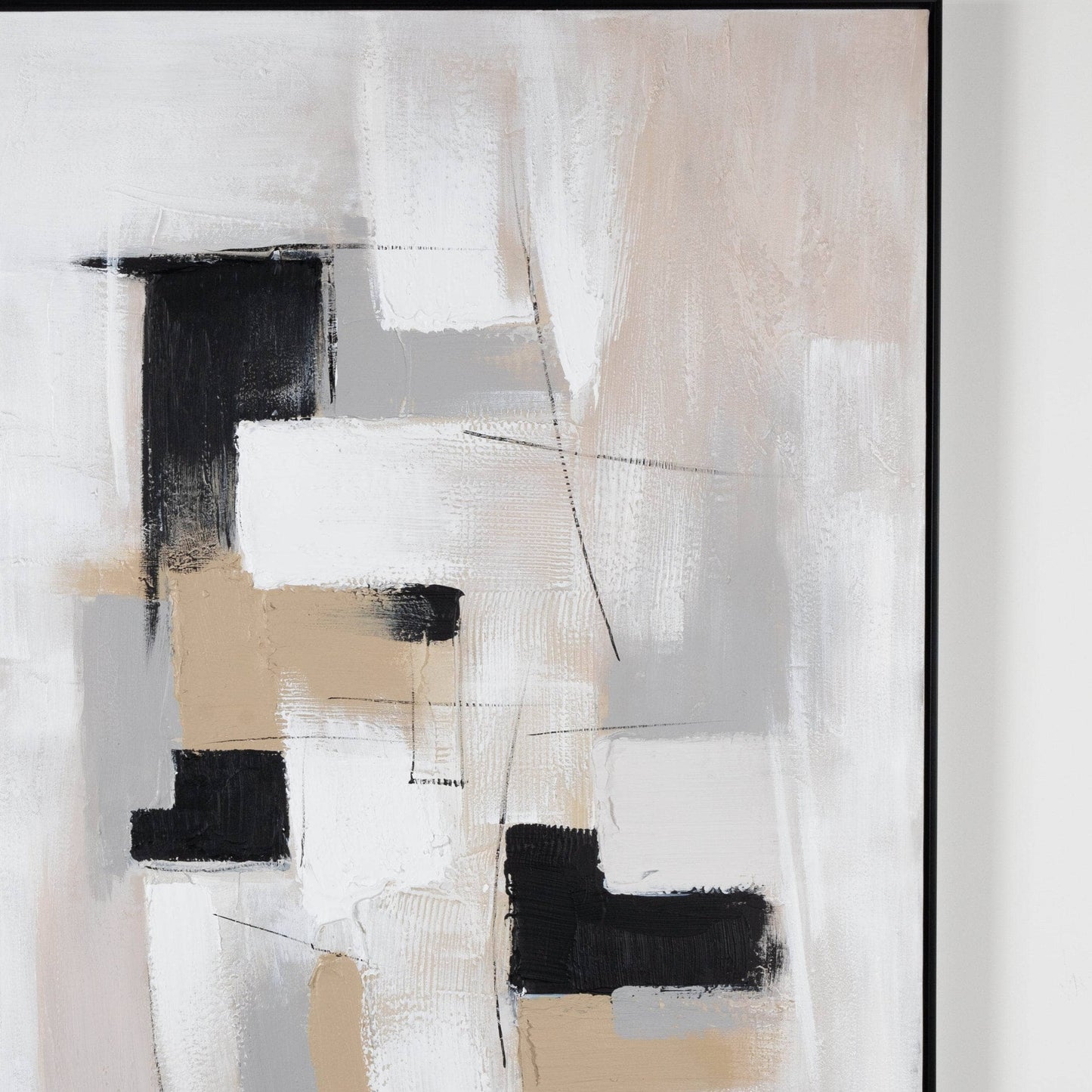 Pictures - Beige Abstract Framed Picture - 120 x 90cm - 60009763