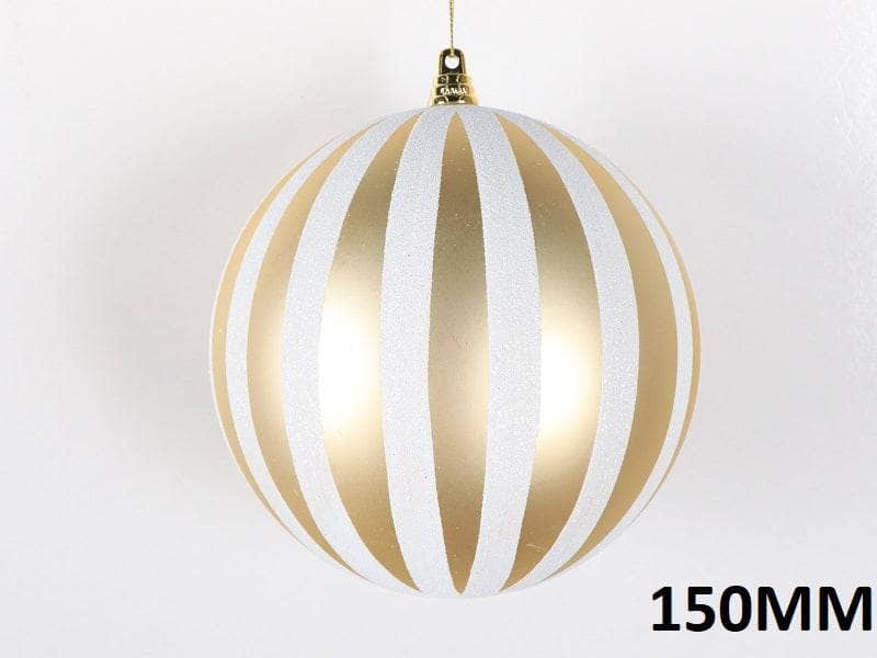 Christmas - Champagne & White Striped Christmas Bauble - 15cm - 60011109