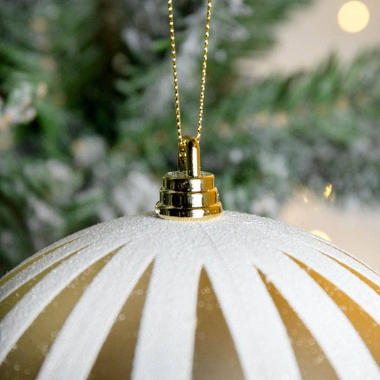 Christmas - Champagne & White Striped Christmas Bauble - 15cm - 60011109