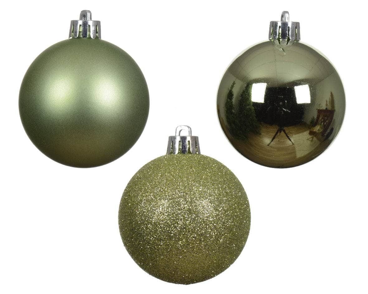 Christmas - Green Tea Shatterproof Shiny, Matt & Glitter Baubles - 10 pack - 60012124
