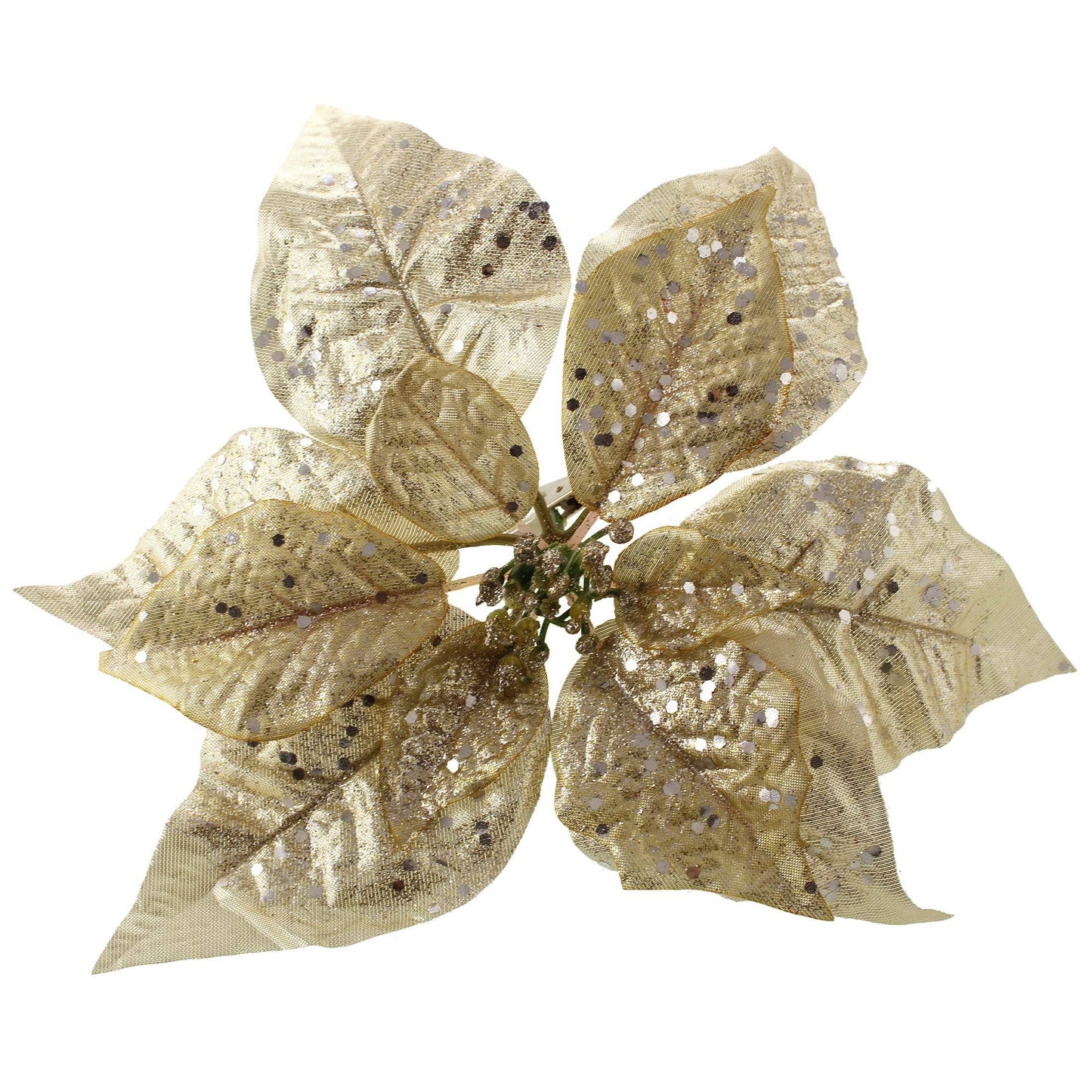 Christmas - Gold Metallic Poinsettia Clip Decoration - 25cm - 60012211