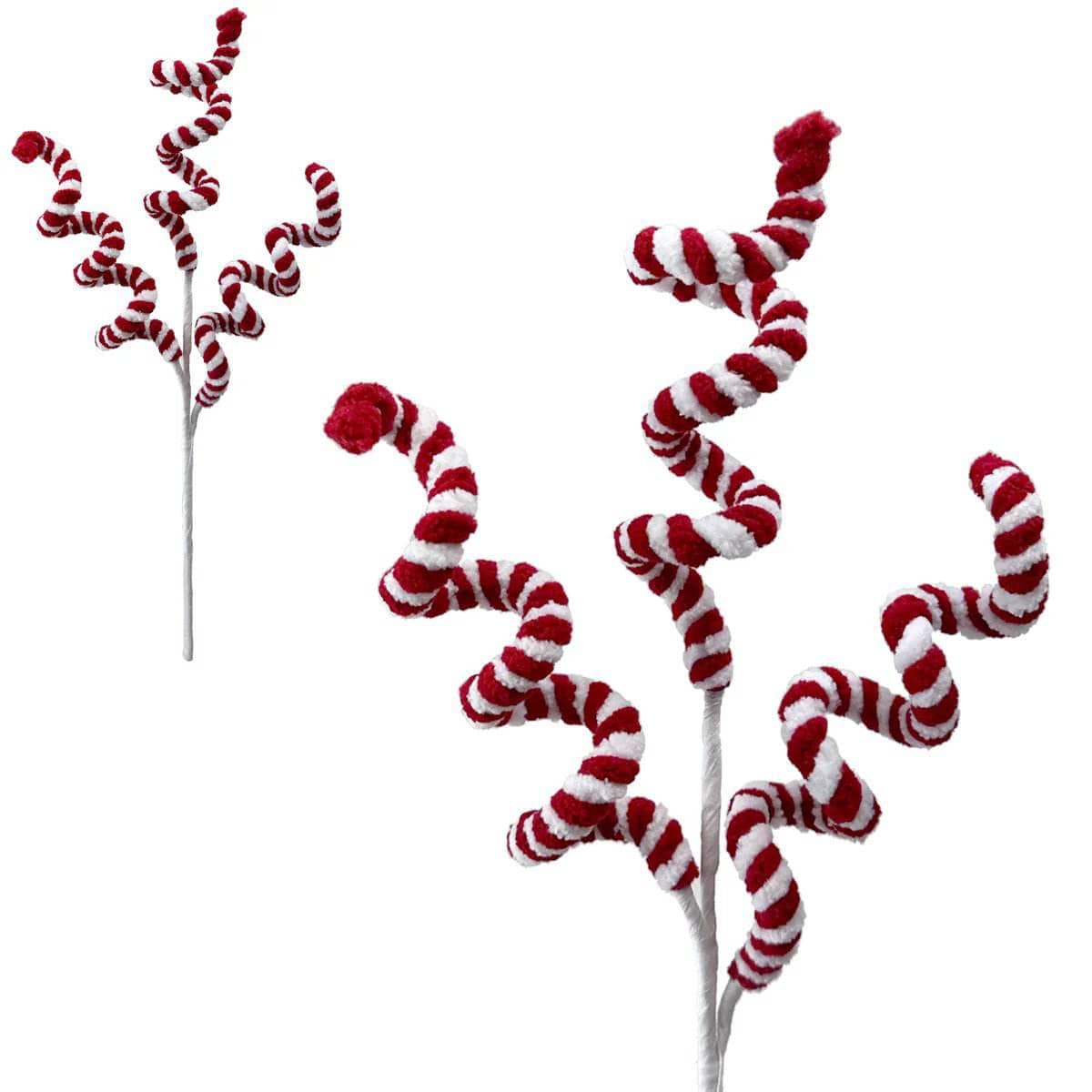 Christmas - Red & White Chenille Swirl Pick - 36cm - 60012224