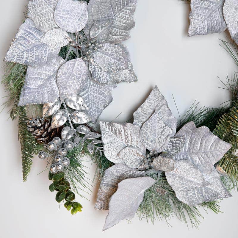 Christmas - Frosted Poinsettia & Fern Wreath - 24" - 60012246