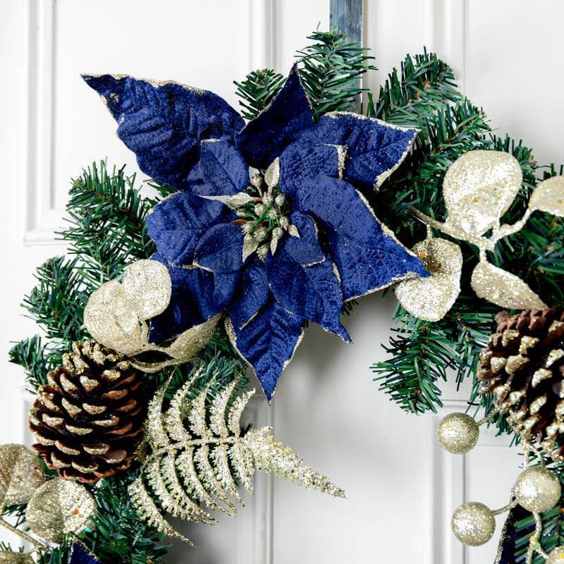Christmas - Blue Poinsettia & Fern Wreath - 61cm - 60012248