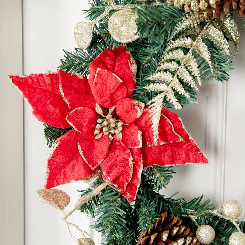 Christmas - Red Poinsettia & Fern Wreath - 61cm - 60012250