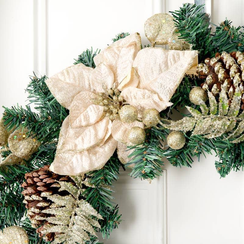 Christmas - Champagne Poinsettia & Fern Wreath - 61cm - 60012252