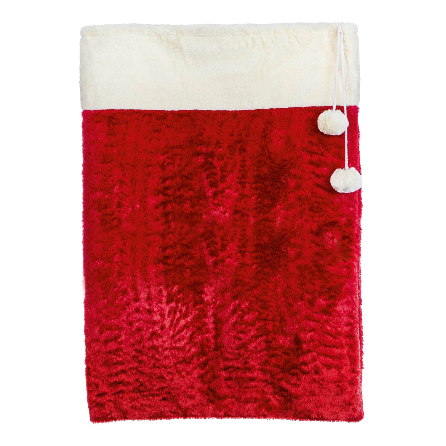 Christmas - Red Sack With White Trim & Pom Poms - 80 x 55cm - 60012287