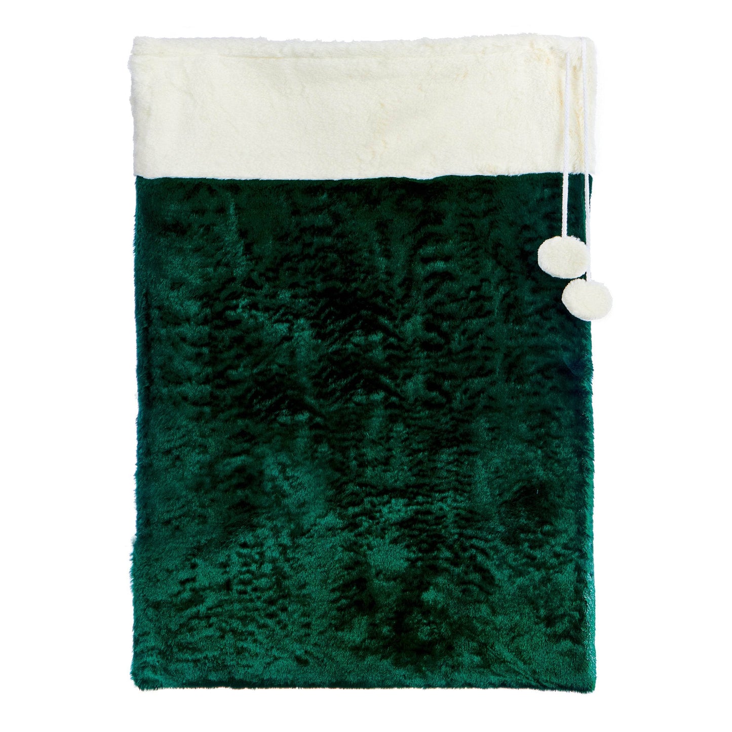 Christmas - Green Sack With White Trim & Pom Poms - 80 x 55cm - 60012288