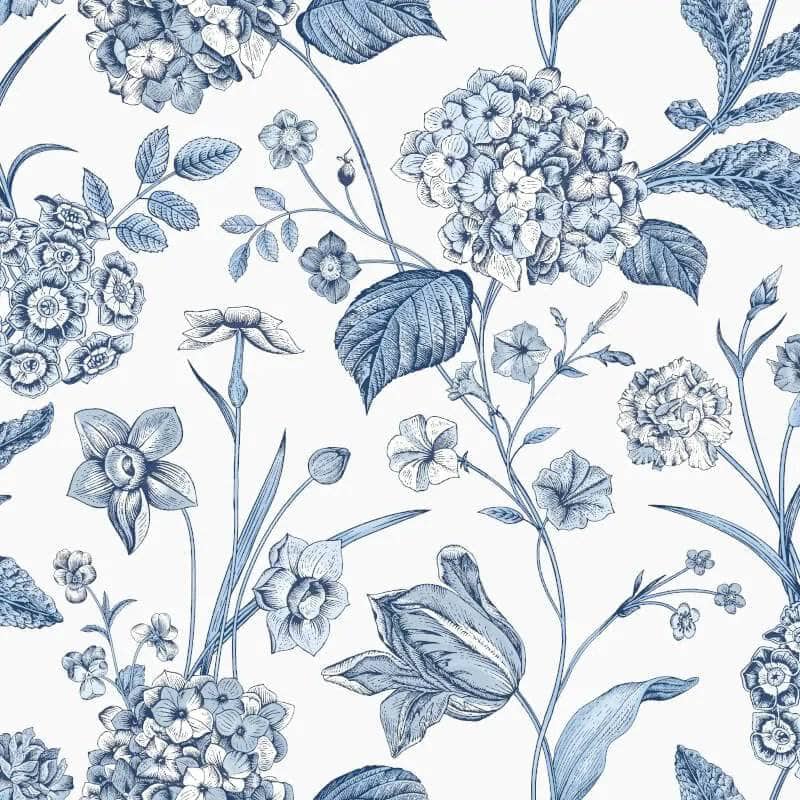 Wallpaper - Rasch Amelie Hydrangea Floral Blue & White Wallpaper - 260169 - 60013723