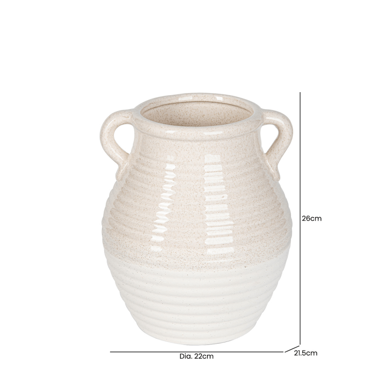 Homeware - Beige & White Ribbed Ceramic Vase - 26cm - 60014136