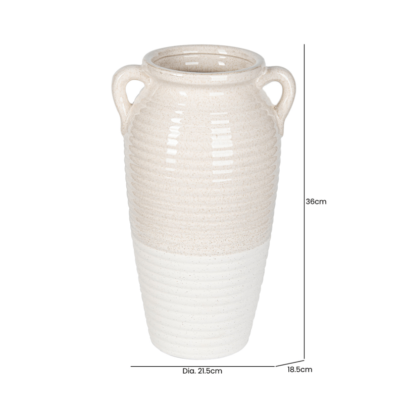 Homeware - Beige & White Ribbed Ceramic Vase - 36cm - 60014137