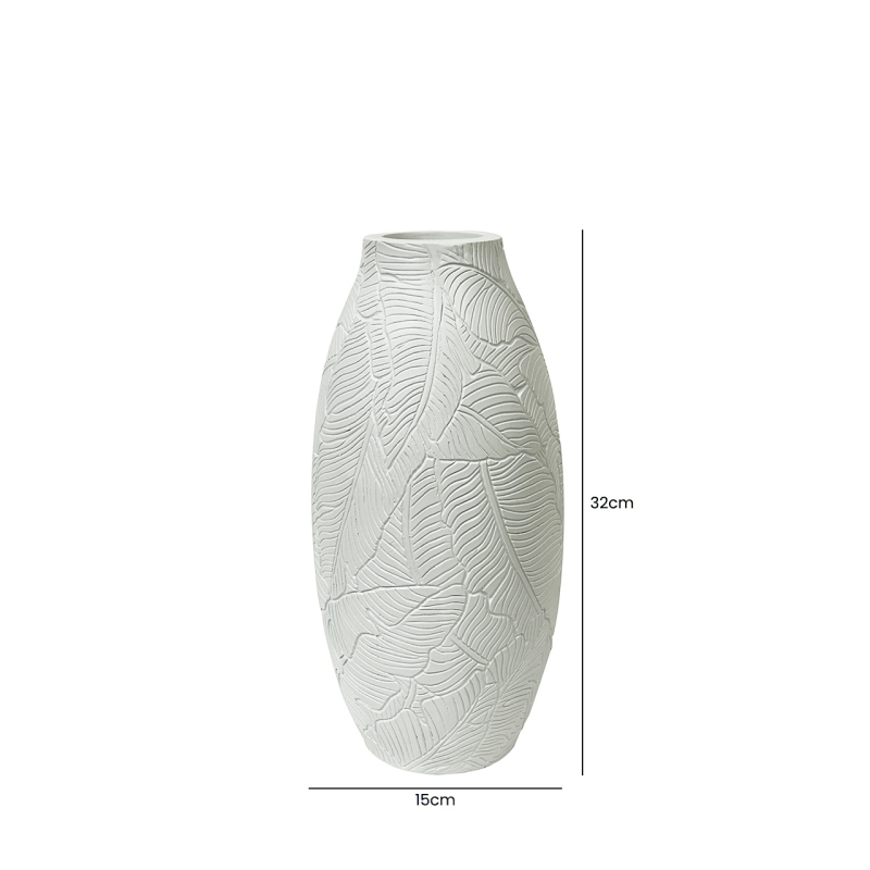 Homeware - White Leaves Vase - 32cm - 60014143
