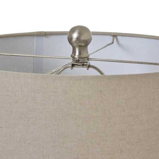 Lights - White Beaded Ceramic Lamp With Linen Shade - 60014281