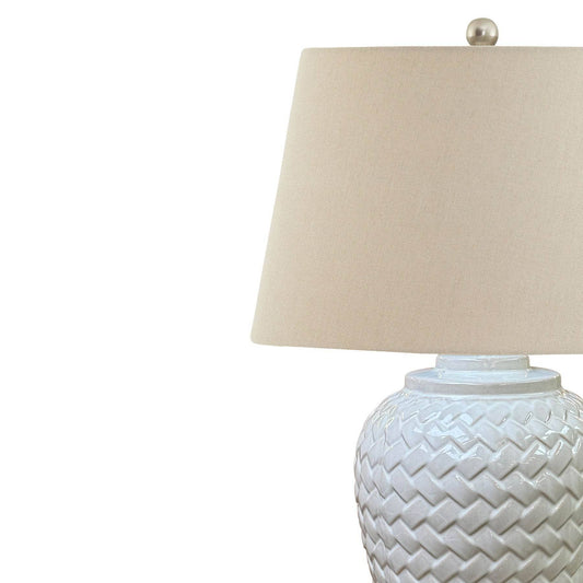 Lights - Woven Ceramic Table Lamp With Linen Shade - 60014283