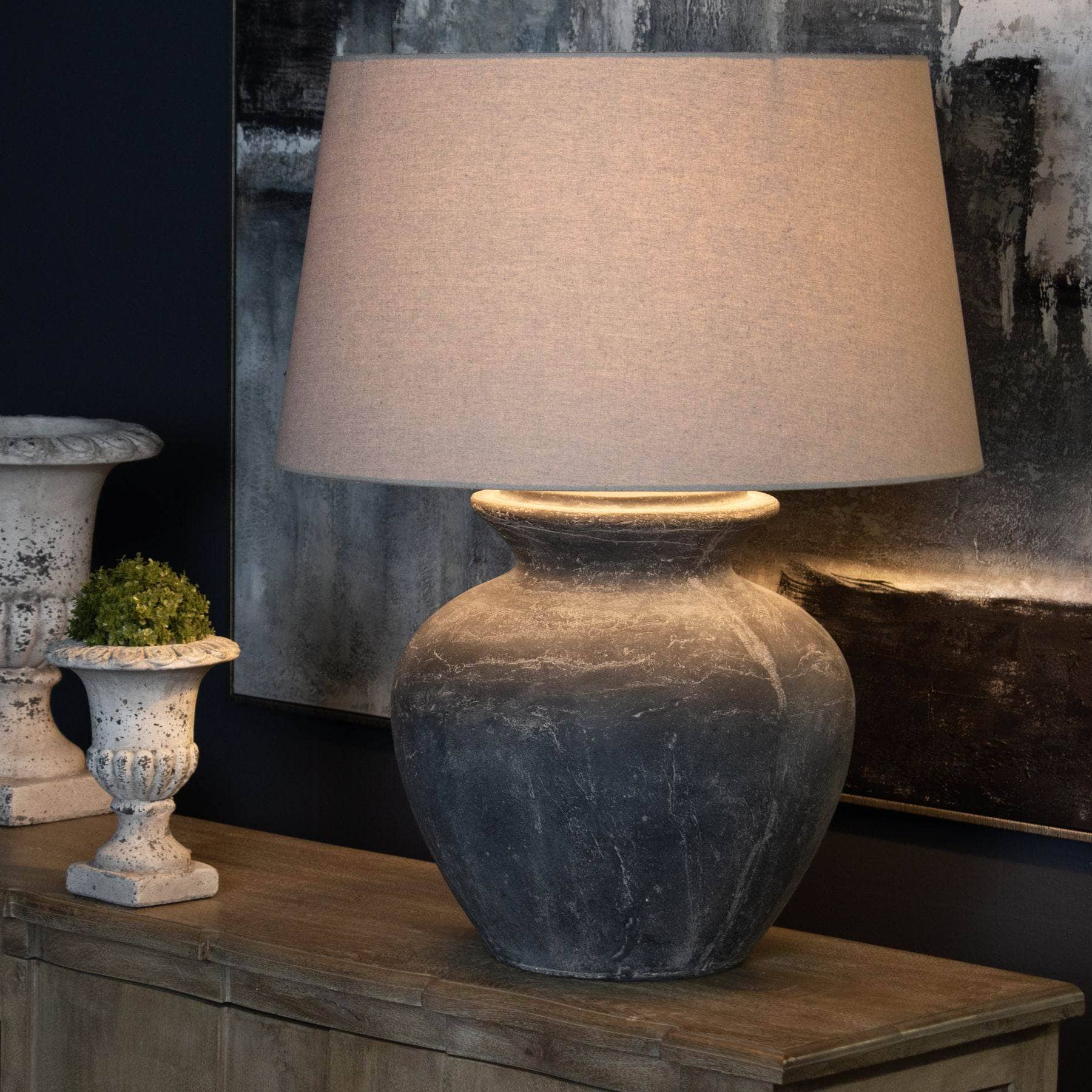 Amalfi Round Table Lamp With Linen Shade Grey Taskers Online