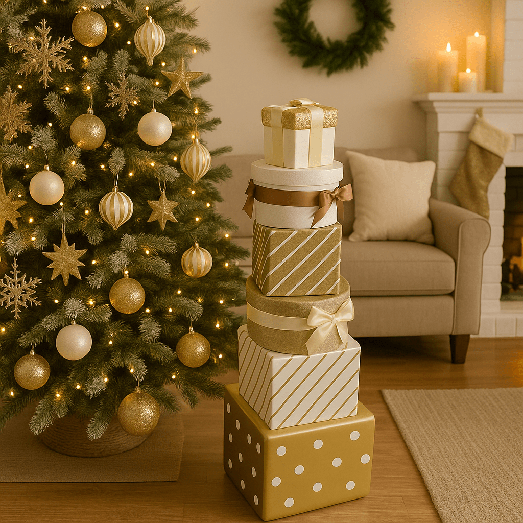 Christmas - Jumbo Gift Box Tower- Champagne & White 96.5cm - 60039449