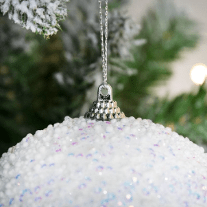 Christmas - White Ball with Bead & Sequin Design - 15cm - 60039454