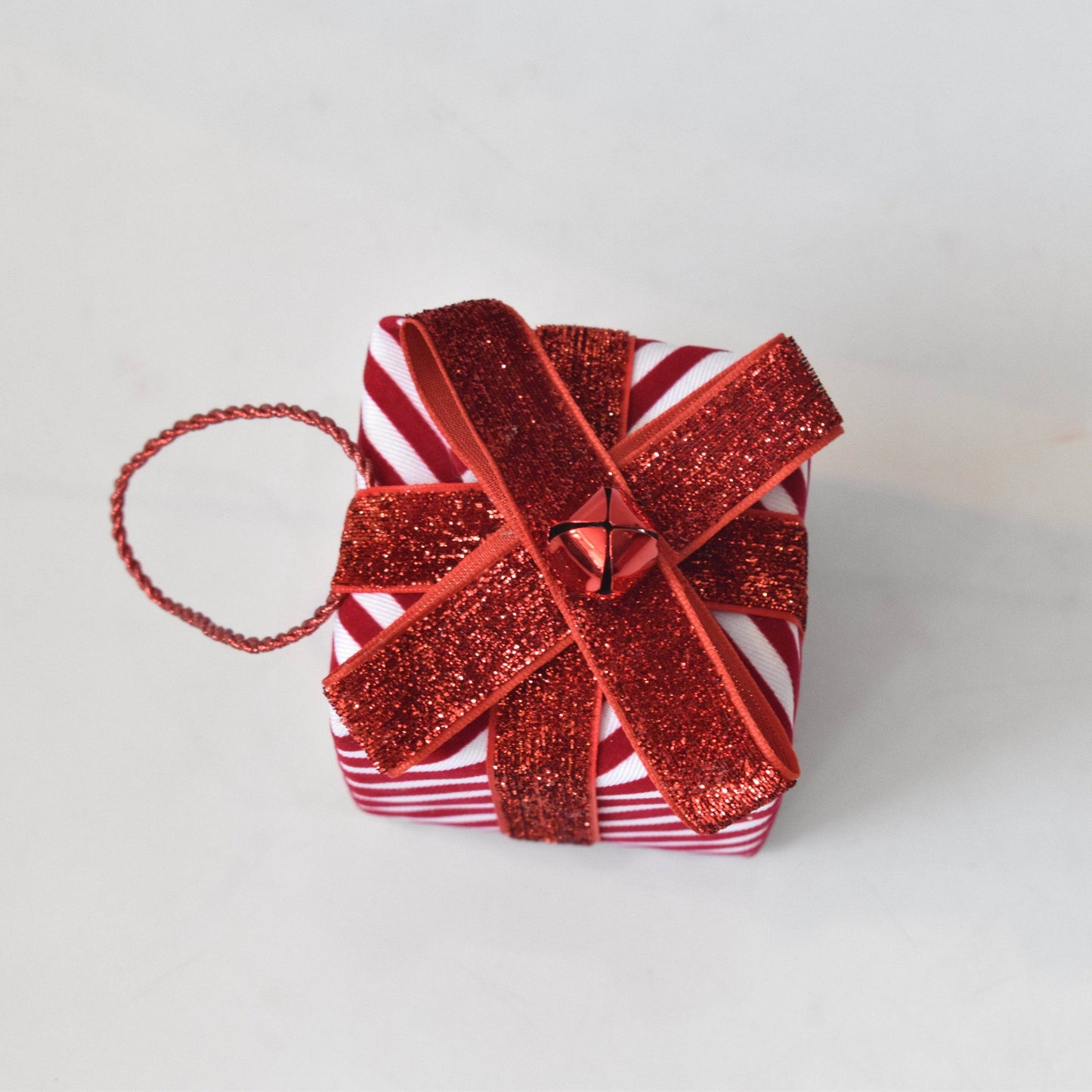Christmas - Red & White Striped Parcel Christmas Decoration - 10cm - 60484098