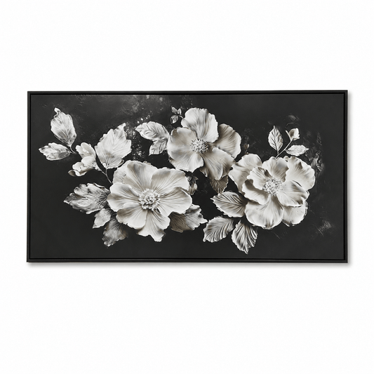 Pictures - Black & White Flowers Painting on Canvas - 80 x 150cm - 60484479