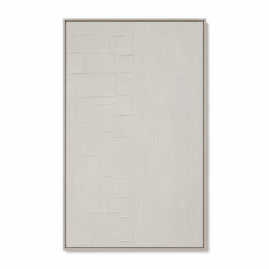 Pictures - Cream Abstract Painting on Canvas with Ivory Frame - 150 x 80cm - 60484490