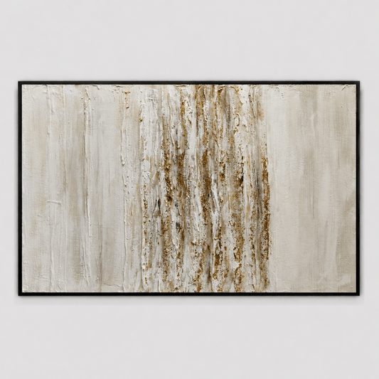 Pictures - 60485683 Ivory & Gold Abstract Painting - 120 x 80cm - 60485683