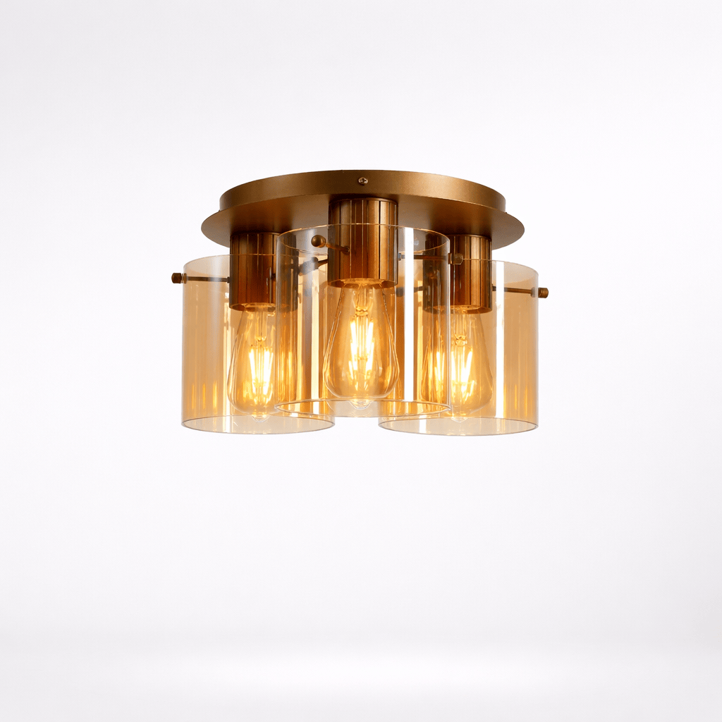 Lights - Stuttgart F001-3BR Flush Light Ceiling Light - Bronze & Amber Glass - 60485696