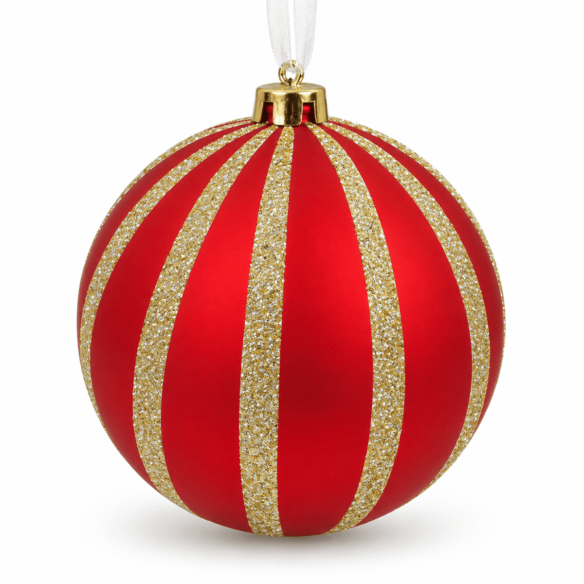 Christmas - Red & Gold Fine Glitter Stripe Bauble - 15cm - 60486235