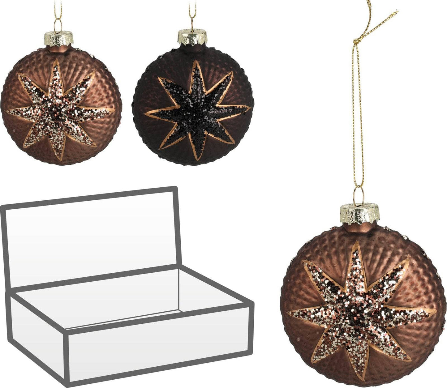 Espresso Star Design Flat Ball Bauble - 9cm 60008465