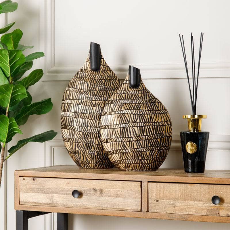 Homware -  Black & Gold Round Tribal Pattern Vase - 46.5cm -  60008143