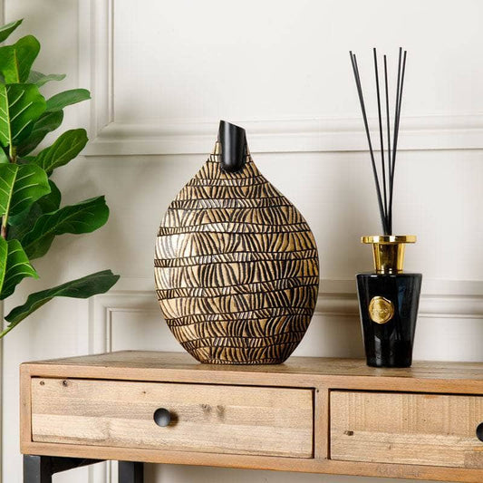Homware -  Black & Gold Round Tribal Pattern Vase - 46.5cm  -  60008143