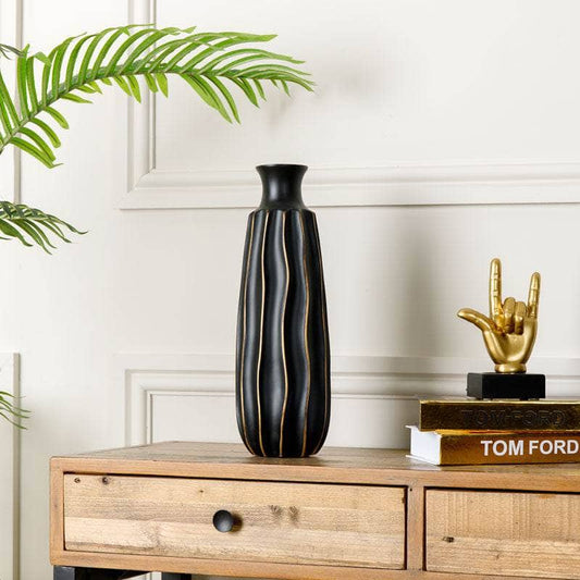 Homeware -  Black & Gold Striped Vase - 46cm  -  60008147
