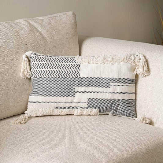  Homeware -  Black & White Rectangle Tassel Cushion - 50 x 30cm -  60008229