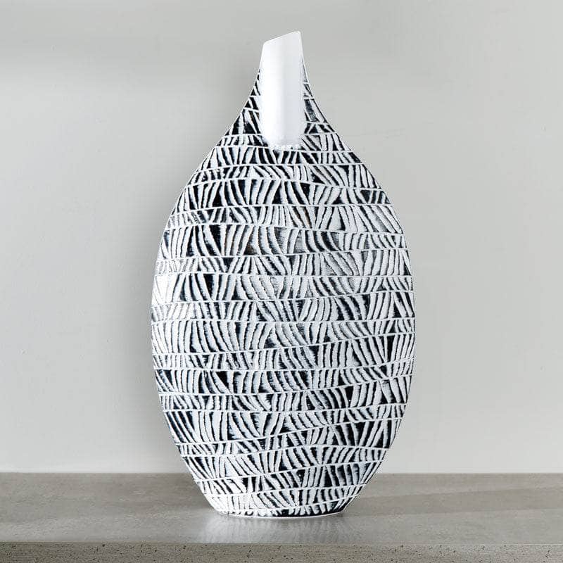 Homeware -  Black & White Round Tribal Pattern Vase - 57cm  -  60008140