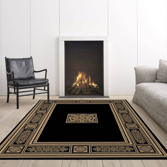 Rugs  -  Da Vinci Traditional Bordered Black and Gold Rug - Multiple Sizes  - 