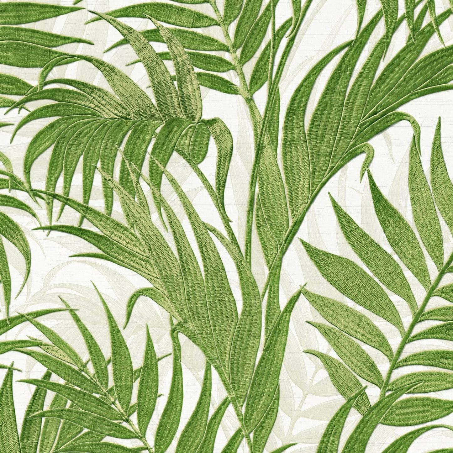 Wallpaper - Design ID Tropical Palm Leaf Wallpaper Green & White GR322110 - 60011198