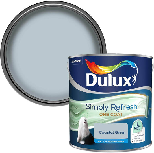 Paint  -  Dulux Simply Refresh 2.5L One Coat Emulsion Coastal Grey  -  60005859
