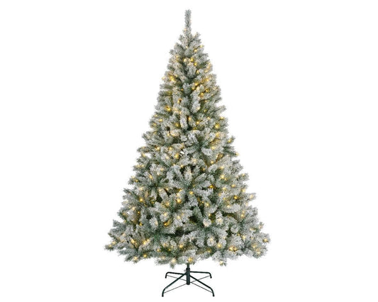 Everlands Canada Frosted LED Spruce Christmas Tree 8ft pre-lit frosted artificial tree on white background.