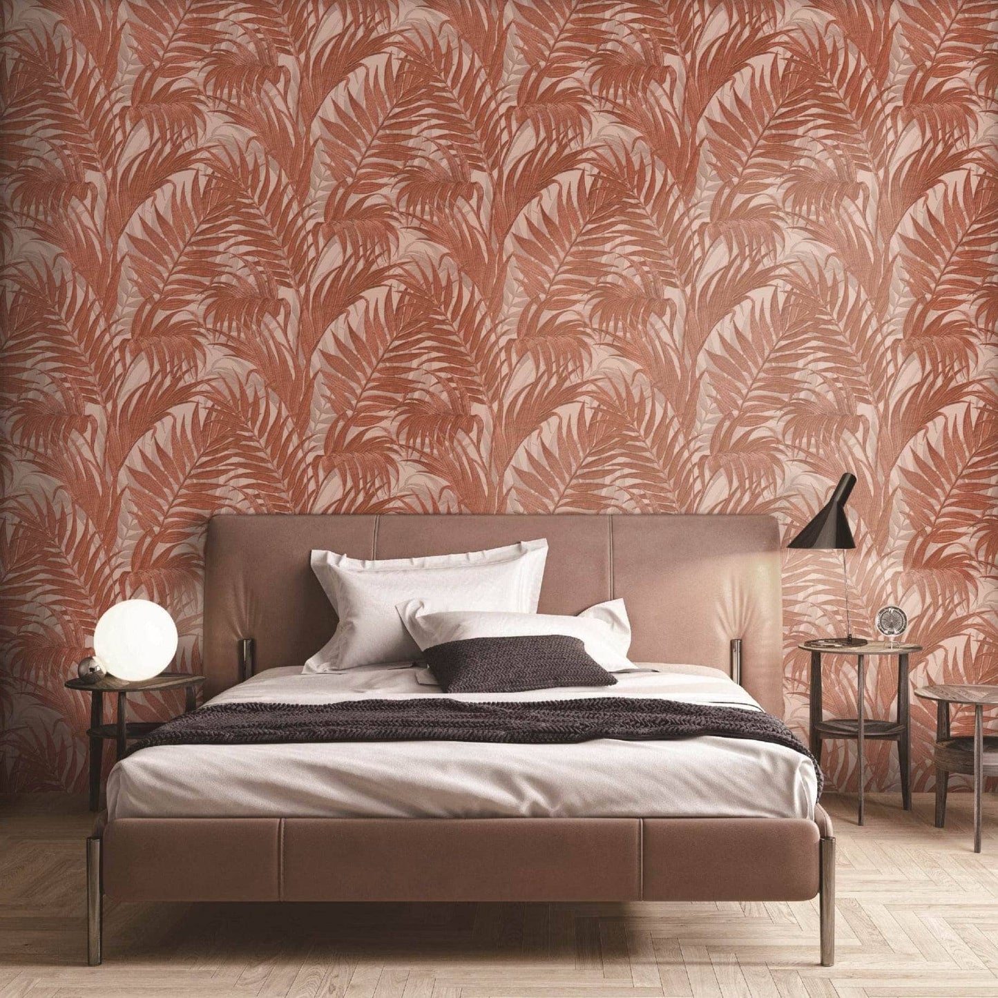 Wallpaper - Design ID Tropical Palm Leaf Wallpaper Burnt Orange GR322107 - 60011193