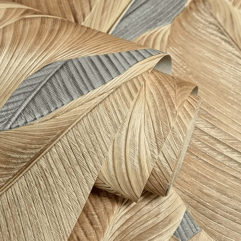 Gianni Leaf Natural Wallpaper close up textured beige and gold botanical leaf design
