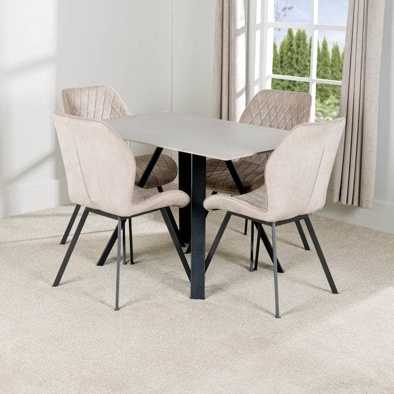 Furniture  -  Girona 120cm Table & 4 Vancouver Taupe Chairs  -  60009310