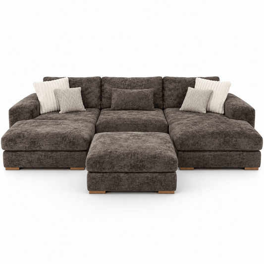 Furniture - Henly Compact U-Shape Sofa & Stool - Chocolate - 60487788