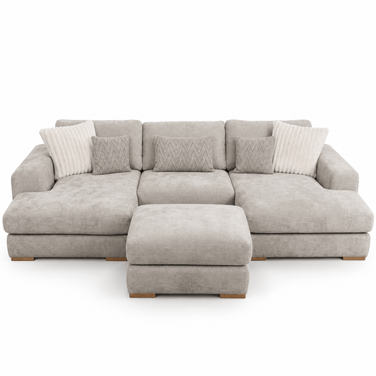 Furniture - Henly Compact U-Shape Sofa & Stool - Stone - 60487787