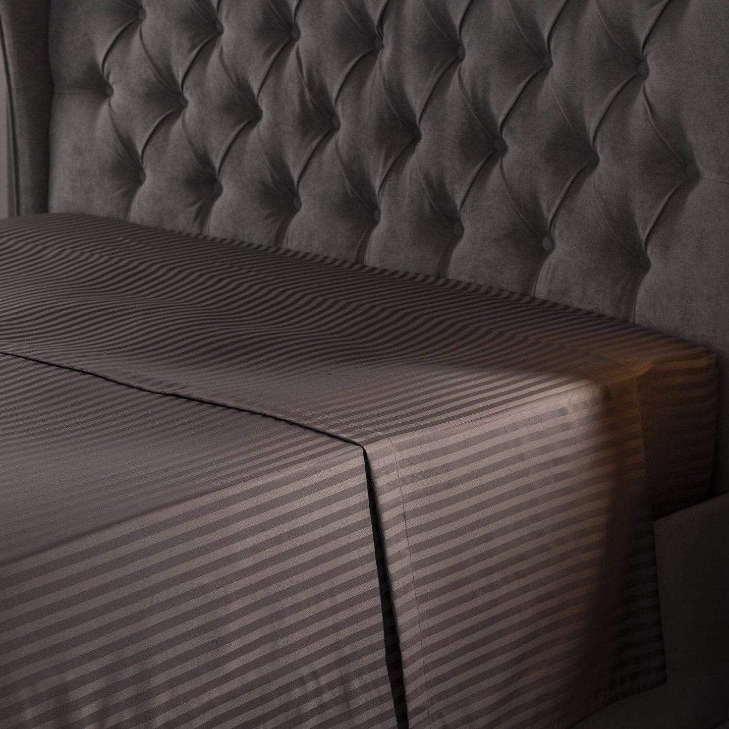 Homeware - Hotel Satin Stripe Charcoal Sheet - Multiple Sizes -