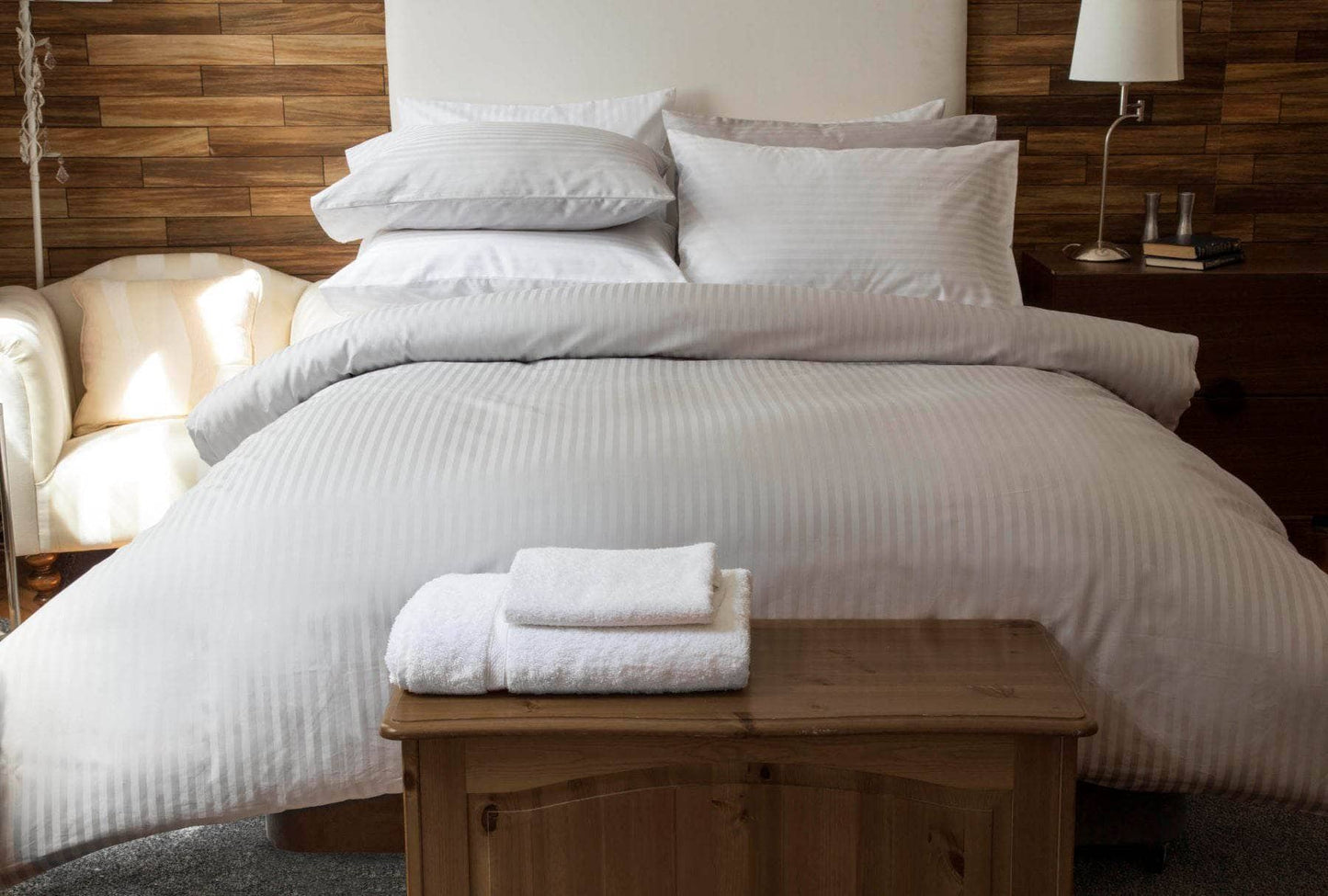 Homeware - Hotel Satin Stripe Platinum Duvet Set - Multiple Sizes -